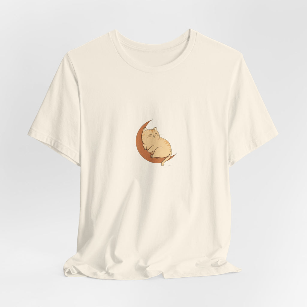 Cat on Crescent Moon Tee – Cute Sleeping Cat Graphic T-Shirt