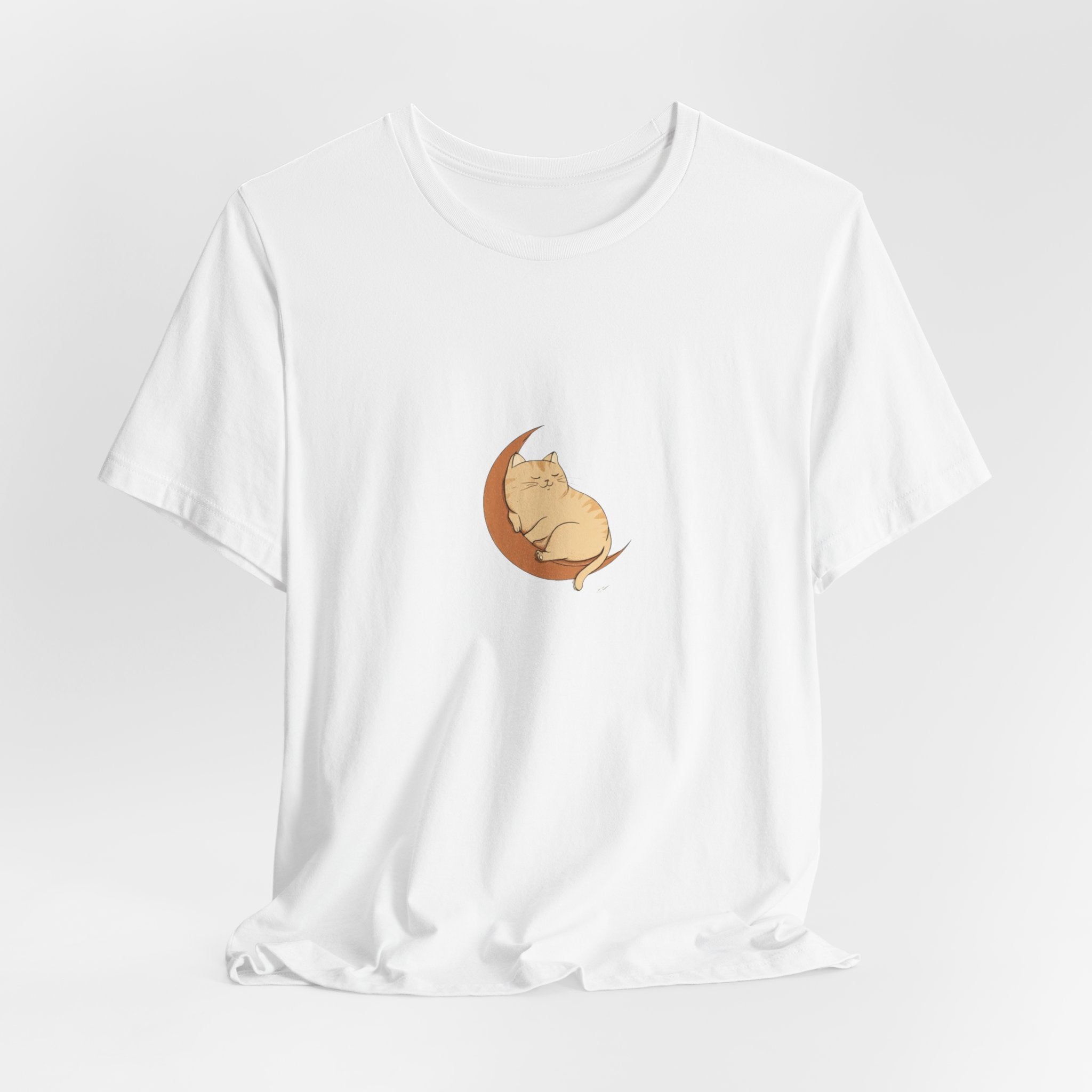 Cat on Crescent Moon Tee – Cute Sleeping Cat Graphic T-Shirt