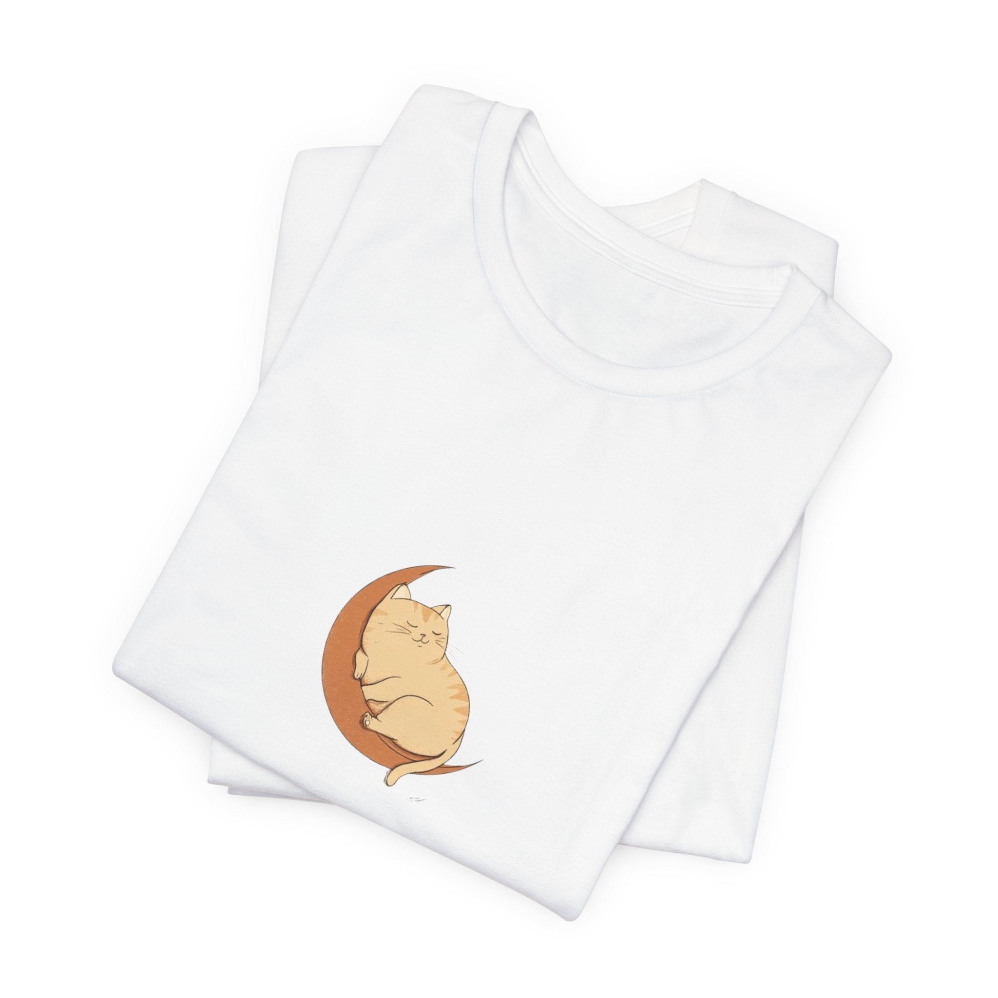 Cat on Crescent Moon Tee – Cute Sleeping Cat Graphic T-Shirt