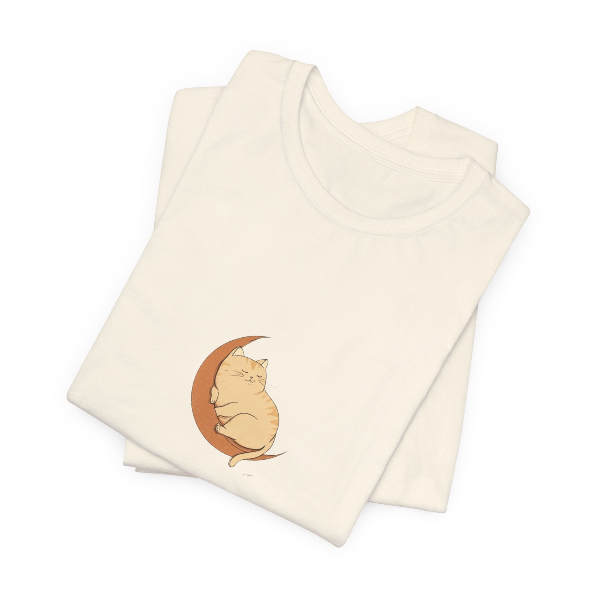 Cat on Crescent Moon Tee – Cute Sleeping Cat Graphic T-Shirt